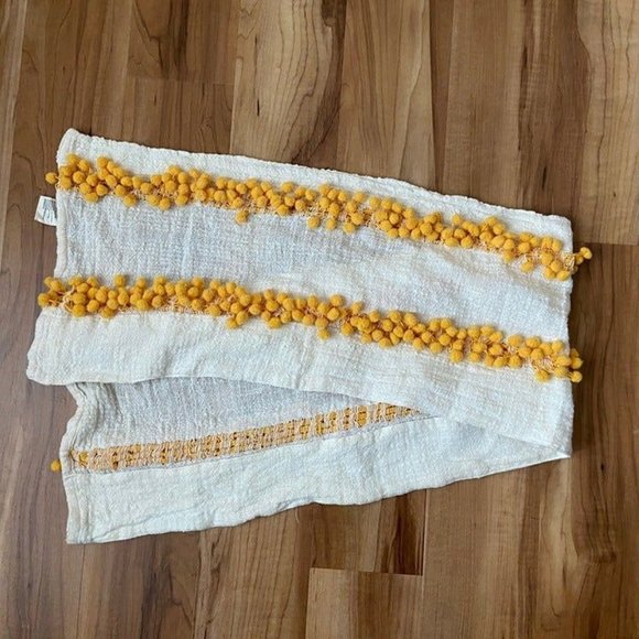 Yellow Pom Pom Table Kitchen Runner Cotton Blend Boho Bohemian Cream 50'' x 13'' - Picture 3 of 8
